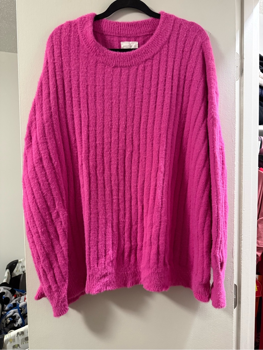 Aerie Cozy Ribbed Crewneck Sweater in Bright Fuchsia